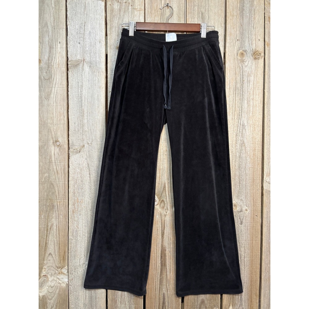 Sunday Black Velour Wide Leg‎ Lounge Pants Drawstring XS RN 63264